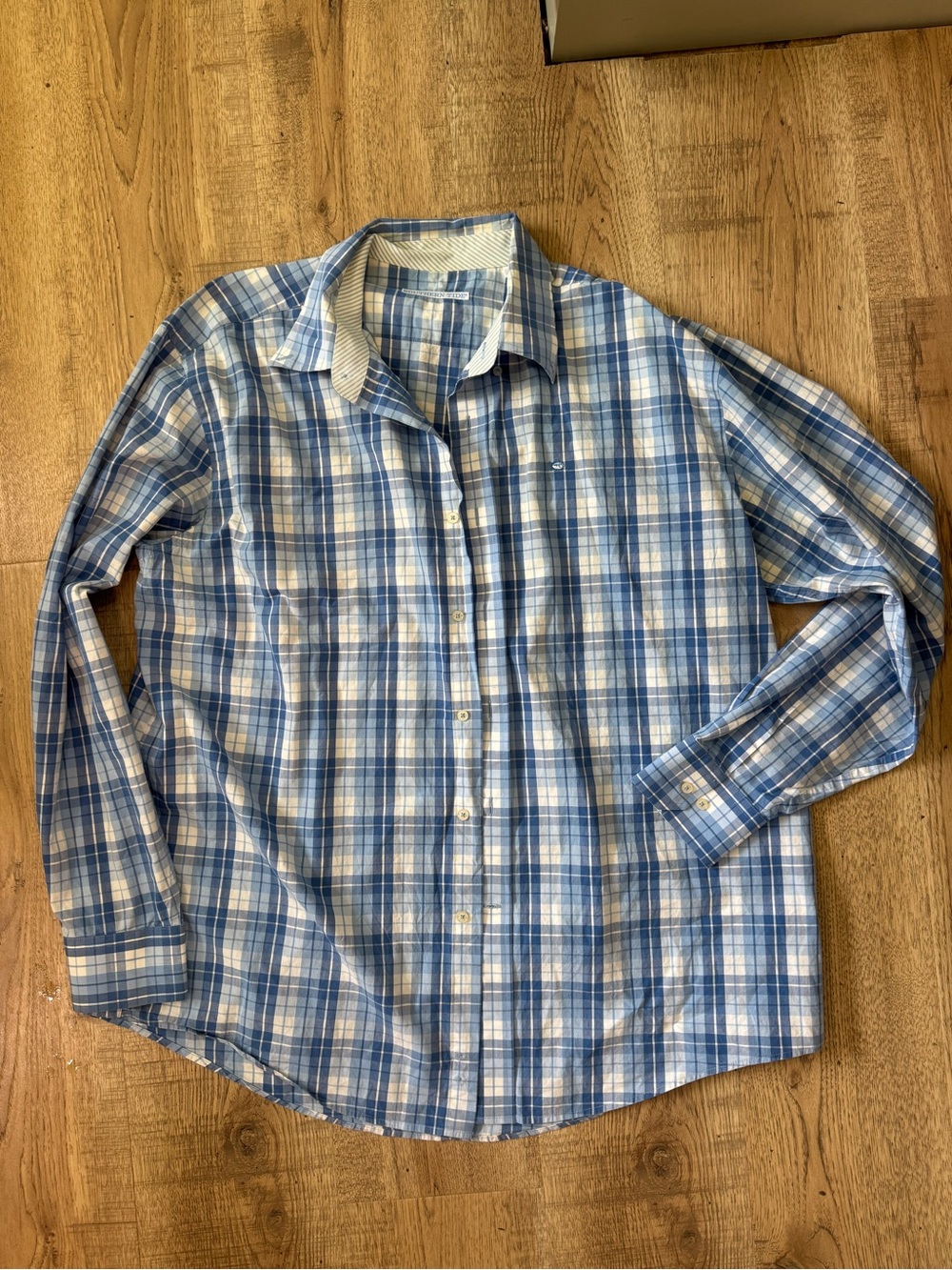Southern Tide Blue and White Plaid Button-Down Shirt